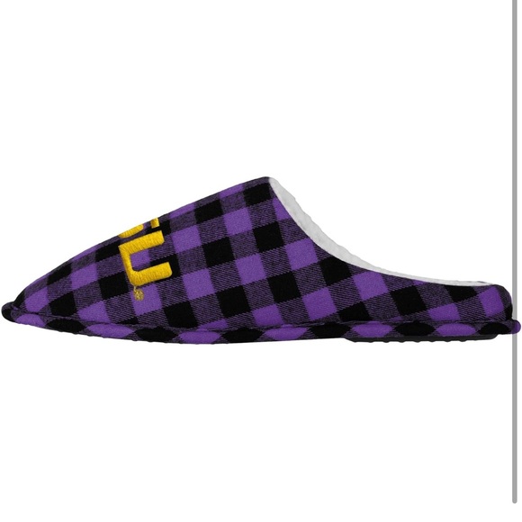 FOCO Men's 13-14 NCAA Sherpa Lined Buffalo Check Memory Foam Slippers..LSU(NWT) - Picture 3 of 5